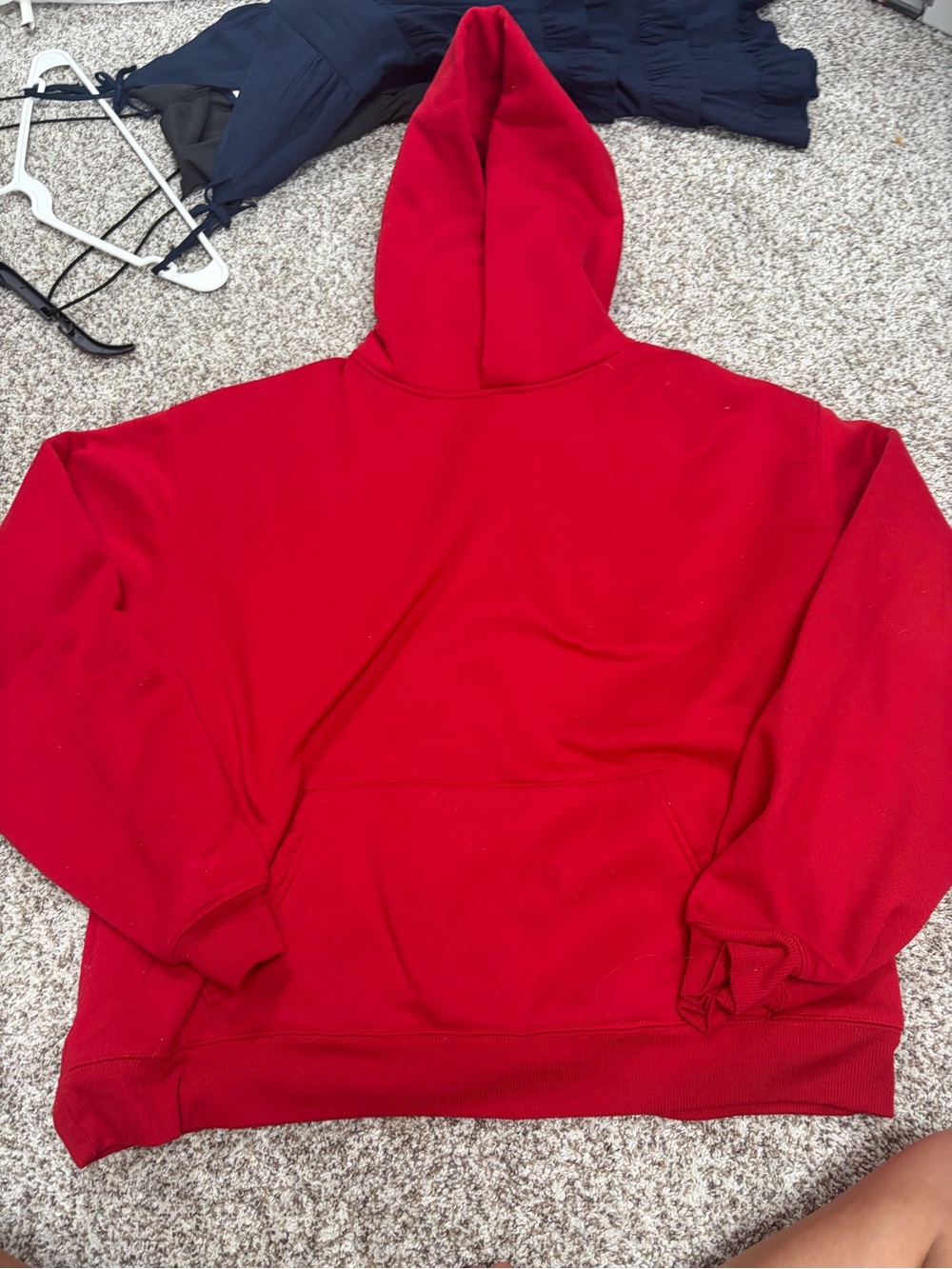 Men's Red Pullover Hooded Sweatshirt - Relaxed Fit